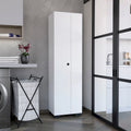 Broom Cabinet Slim-Design Storage Solution with Inner Shelves and Side Broom Hangers White