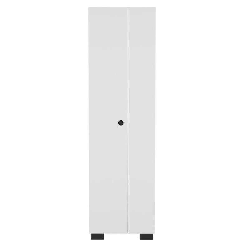 Broom Cabinet Slim-Design Storage Solution with Inner Shelves and Side Broom Hangers White