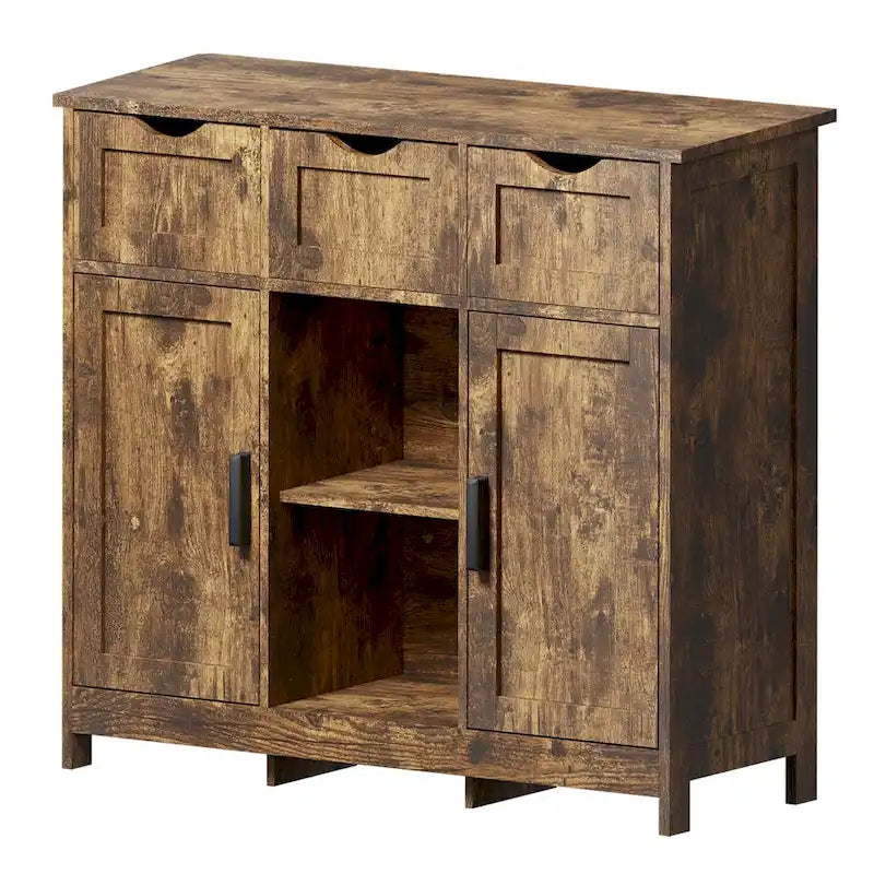 Vintage Wooden Floor Cabinet with Drawers and Shelves