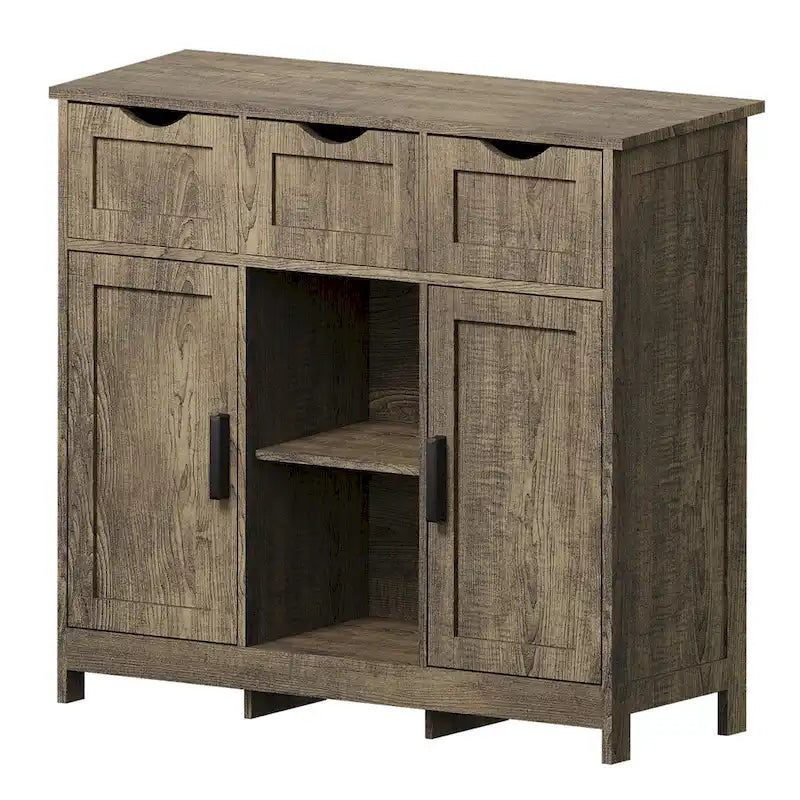 Vintage Wooden Floor Cabinet with Drawers and Shelves