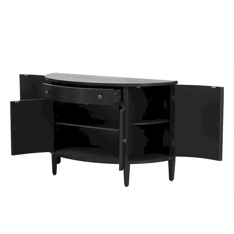 Curved Design Storage Cabinet made of Fraxinus Mandschuric Solid Wood Veneer, Adjustable Shelves