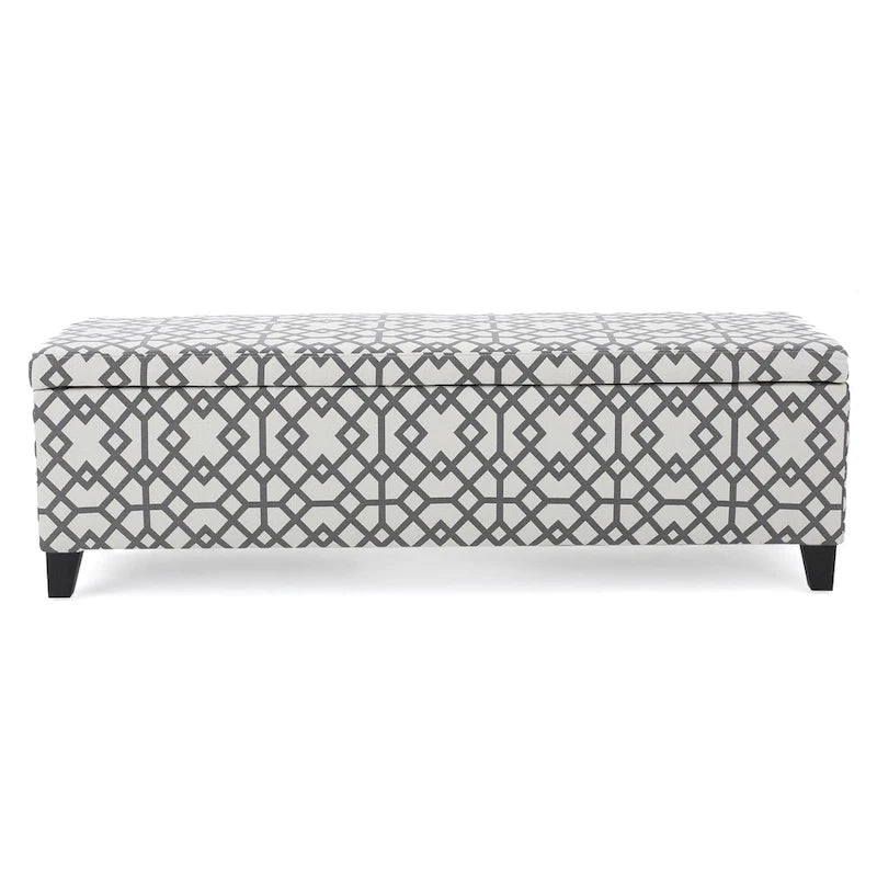 Storage Ottoman Bench, Light Gray Geometric Print Fabric 51 Inch