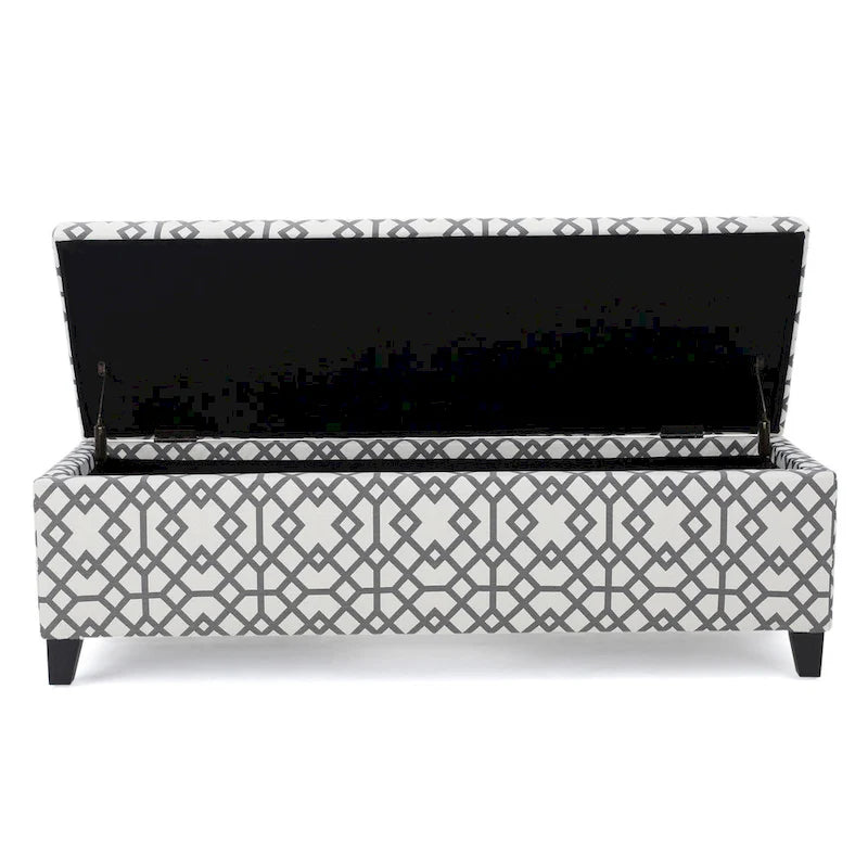 Storage Ottoman Bench, Light Gray Geometric Print Fabric 51 Inch