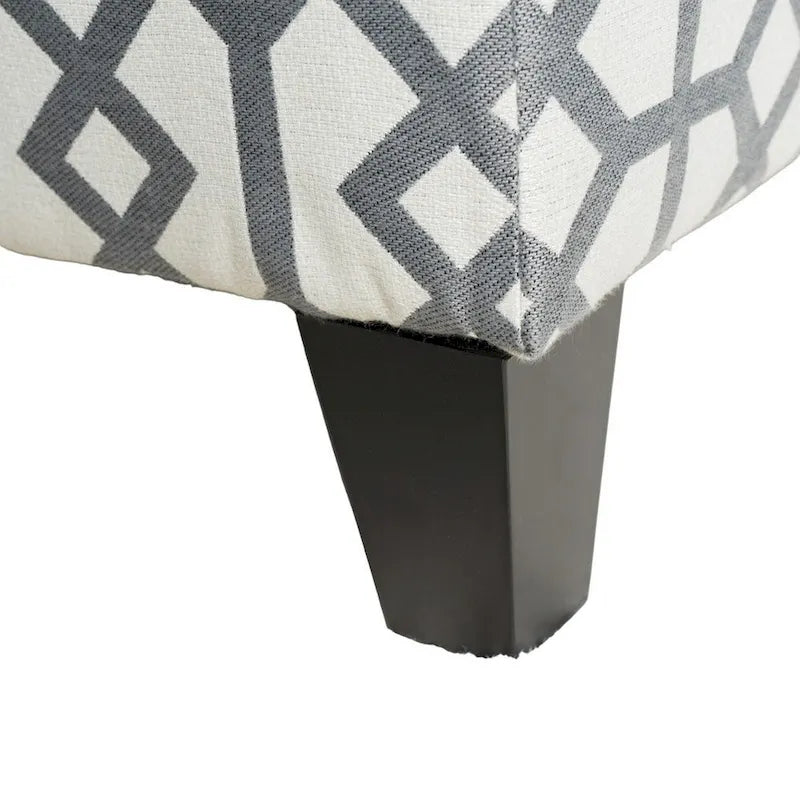 Storage Ottoman Bench, Light Gray Geometric Print Fabric 51 Inch