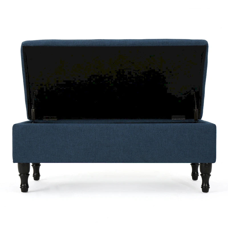 Storage Ottoman Bench, 41 Inch Button Tufted Navy Blue Fabric