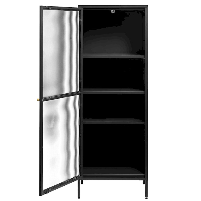 Moderne metalen vitrinekast met glas, 63"