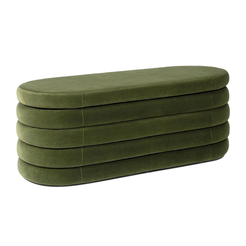 49" Boucle Faux Sherpa Upholstered Tufted Oval Storage Bench