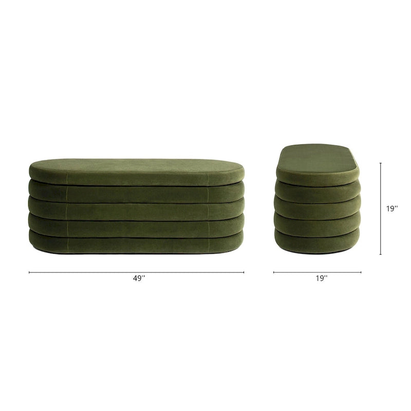 49" Boucle Faux Sherpa Upholstered Tufted Oval Storage Bench