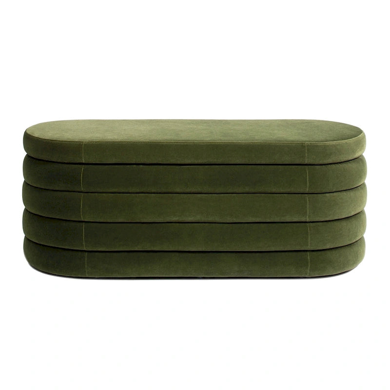49" Boucle Faux Sherpa Upholstered Tufted Oval Storage Bench
