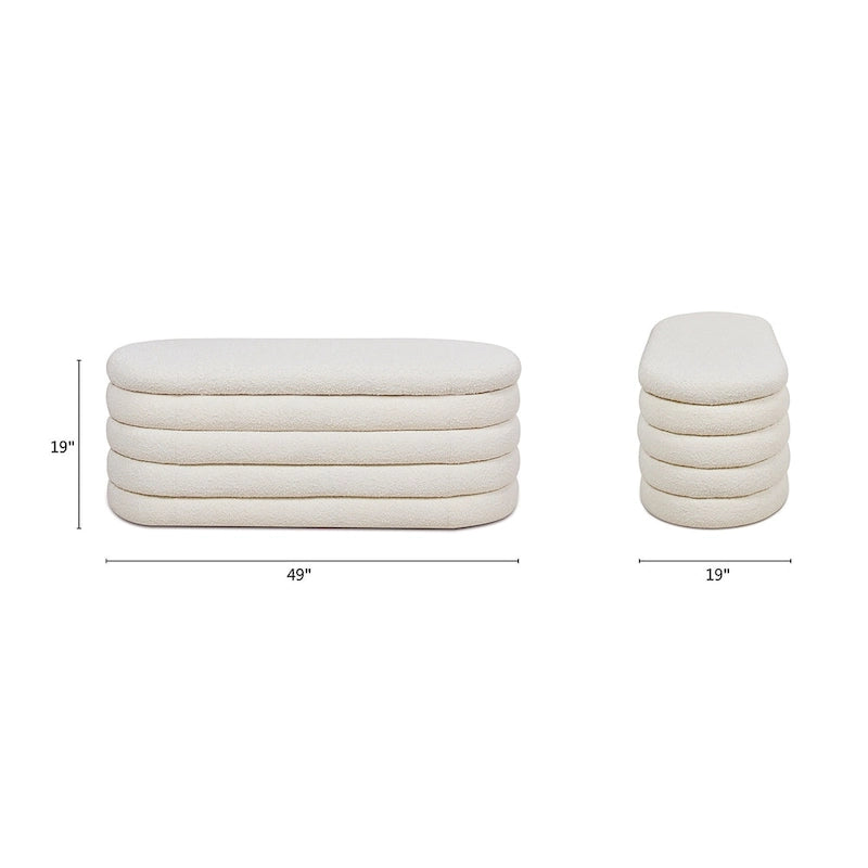 49" Boucle Faux Sherpa Upholstered Tufted Oval Storage Bench