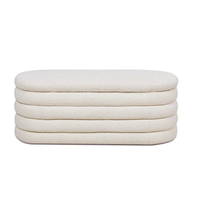 49" Boucle Faux Sherpa Upholstered Tufted Oval Storage Bench