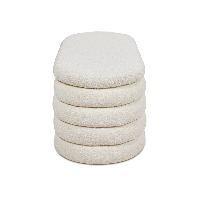 49" Boucle Faux Sherpa Upholstered Tufted Oval Storage Bench