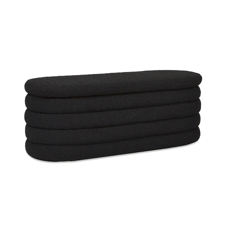 49" Boucle Faux Sherpa Upholstered Tufted Oval Storage Bench