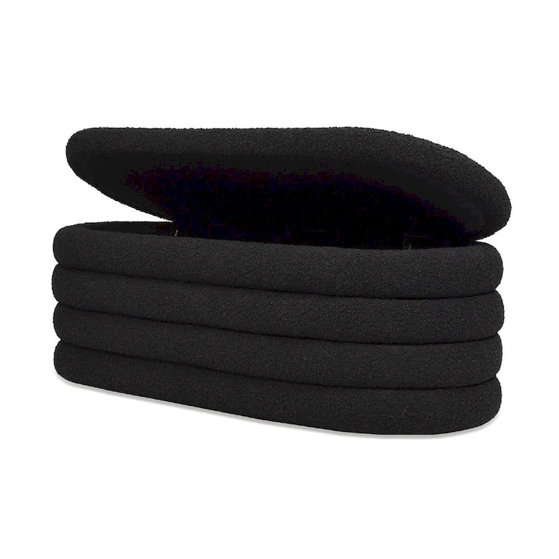 49" Boucle Faux Sherpa Upholstered Tufted Oval Storage Bench