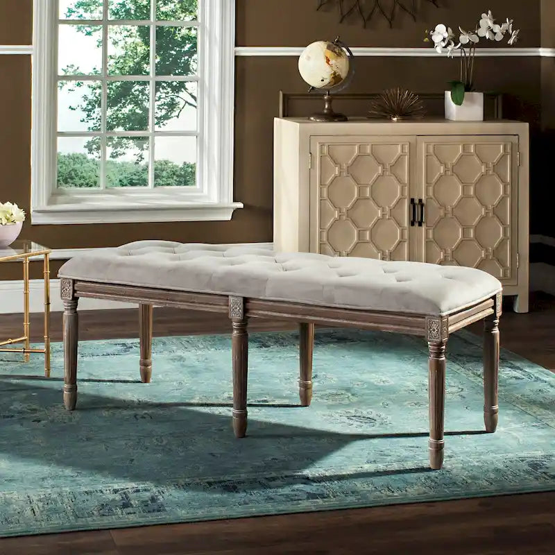 Tufted Wood Bench - 47.3" x 17.5" x 19"