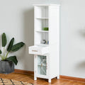 Freestanding Linen Tower with Open Shelves, Drawer & Cabinet - 13.5L x 17W x 65H