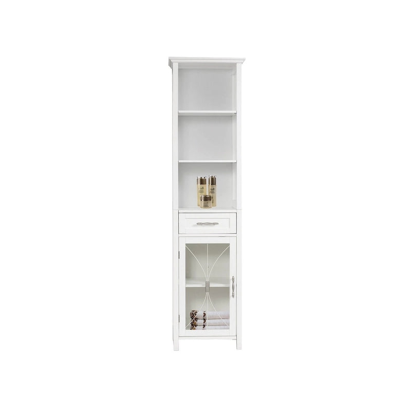 Freestanding Linen Tower with Open Shelves, Drawer & Cabinet - 13.5L x 17W x 65H