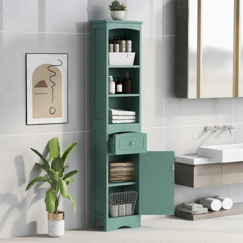 Tall Bathroom Cabinet with Storage, Drawer & Shelves