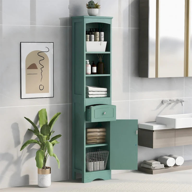 Tall Bathroom Cabinet with Storage, Drawer & Shelves