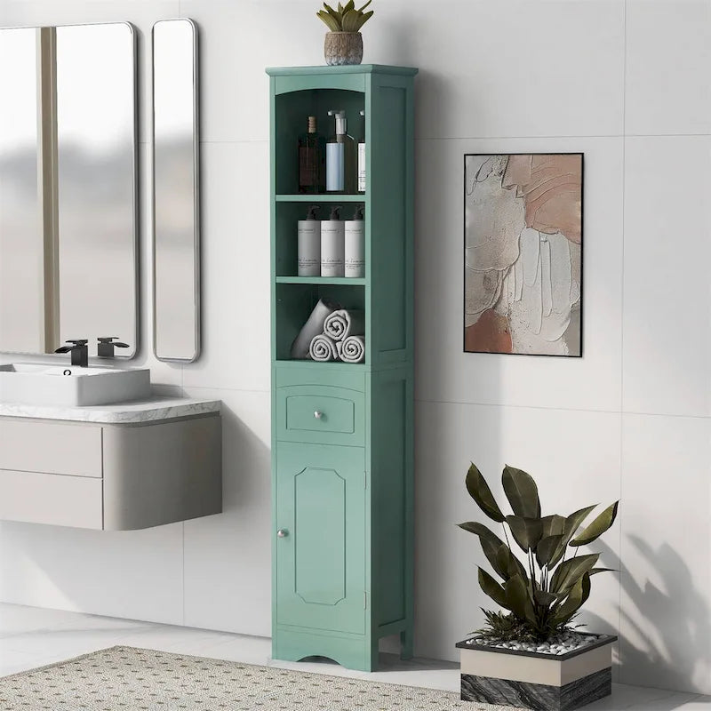 Tall Bathroom Cabinet with Storage, Drawer & Shelves