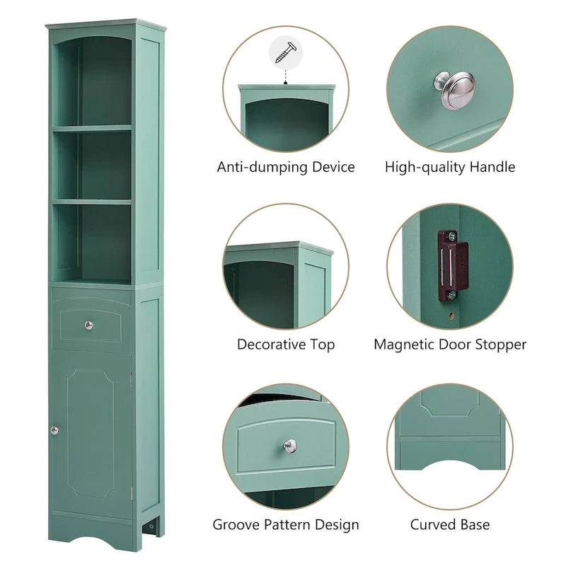 Tall Bathroom Cabinet with Storage, Drawer & Shelves