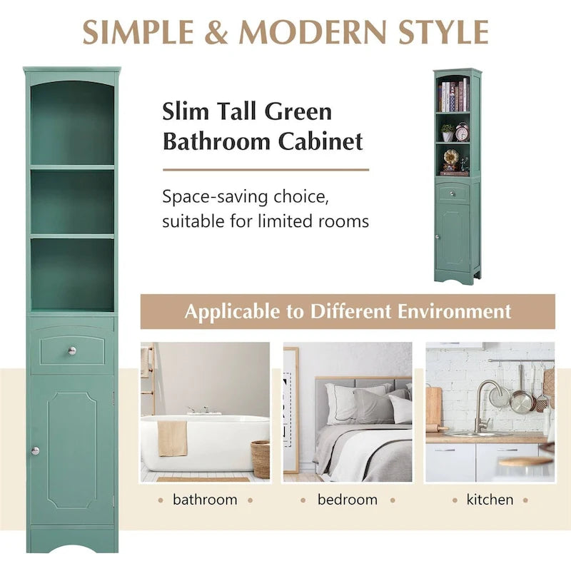 Tall Bathroom Cabinet with Storage, Drawer & Shelves