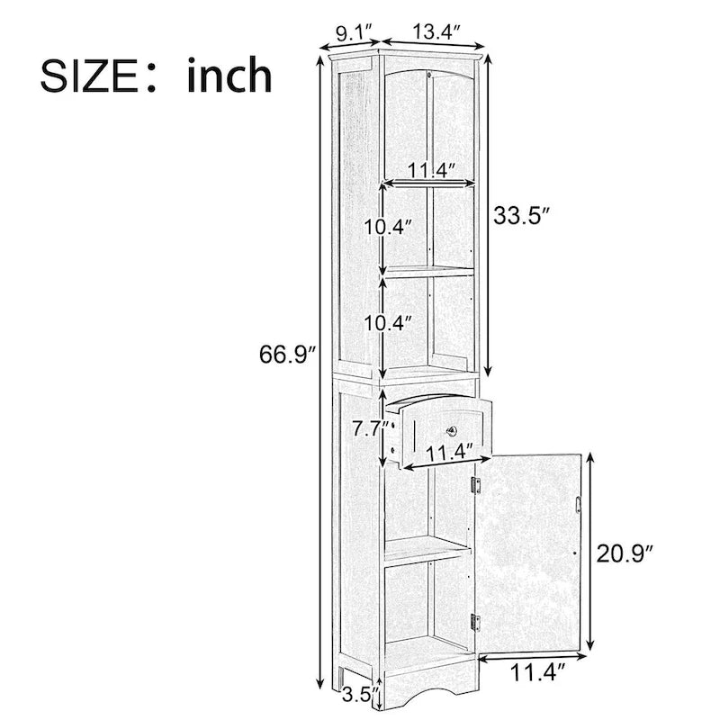 Tall Bathroom Cabinet with Storage, Drawer & Shelves