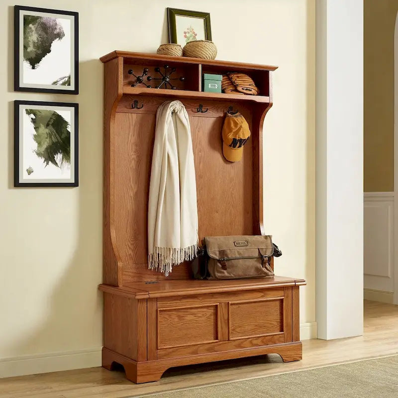 Hall Tree in Oak Finish - 40 W x 18.5 D x 64.25 H