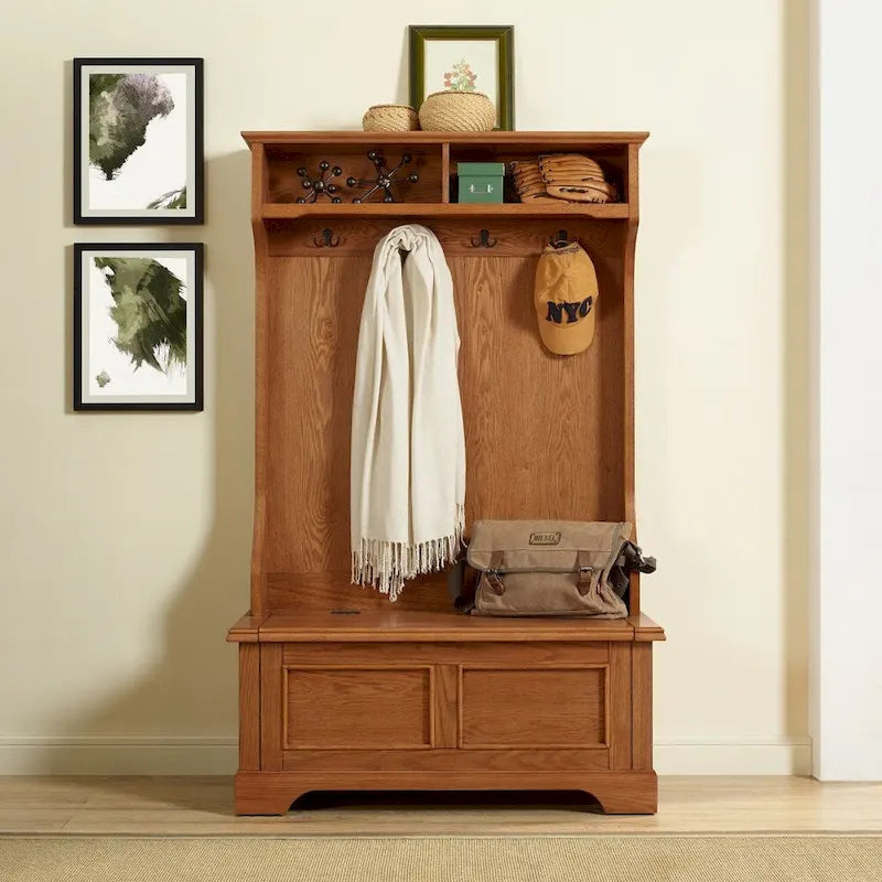 Hall Tree in Oak Finish - 40 W x 18.5 D x 64.25 H