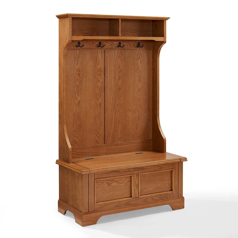 Hall Tree in Oak Finish - 40 W x 18.5 D x 64.25 H