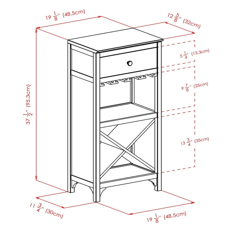 Wine Cabinet, Espresso - 19.09 x 12.6 x 37.52 inches