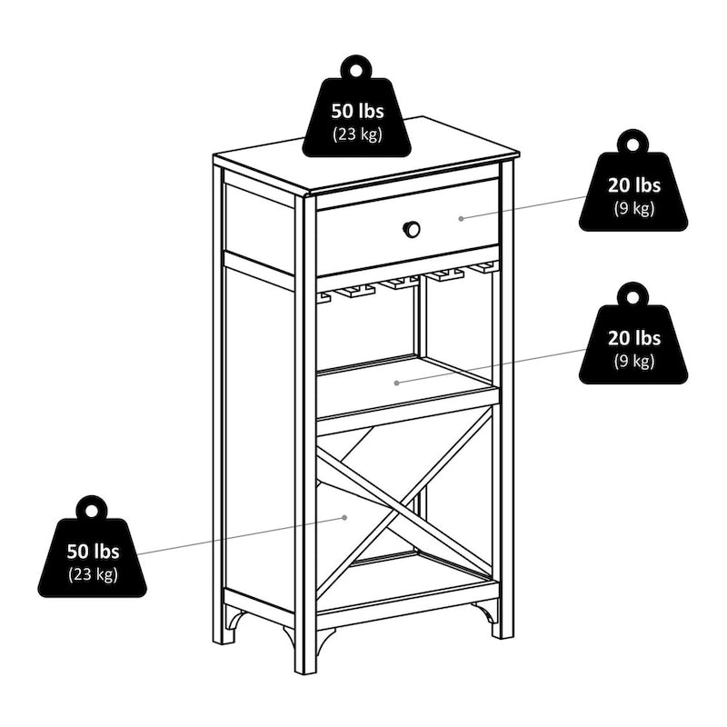 Wine Cabinet, Espresso - 19.09 x 12.6 x 37.52 inches