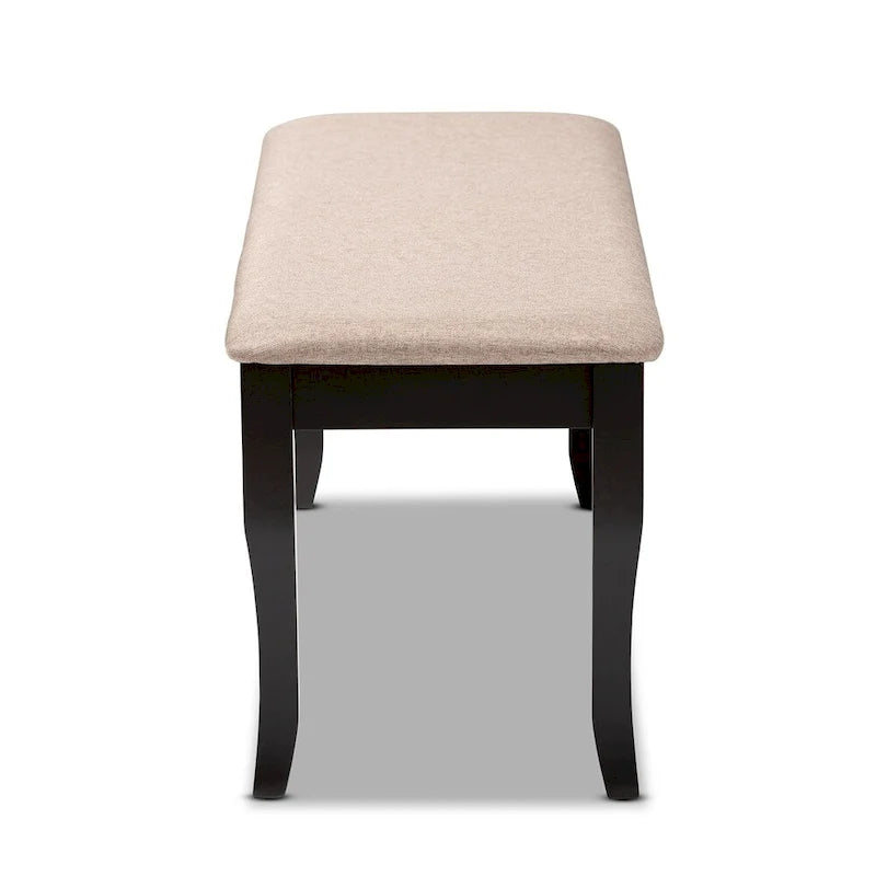 Moderne, eigentijdse overgangsbank van hout met stoffen bekleding voor de eetkamer