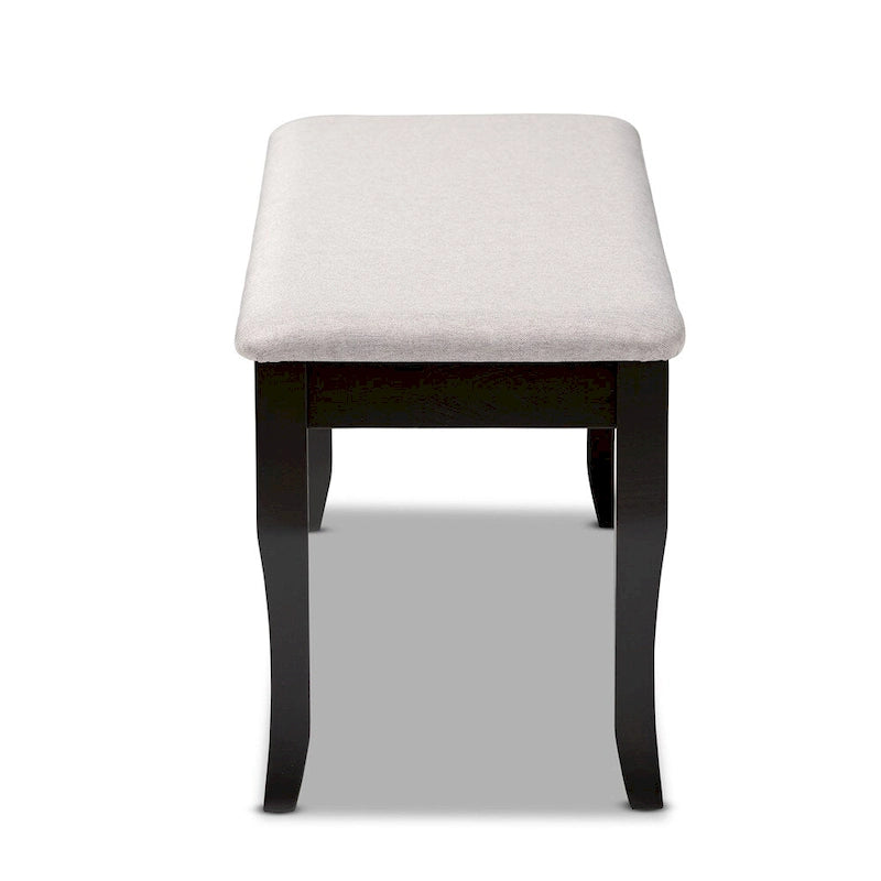Moderne, eigentijdse overgangsbank van hout met stoffen bekleding voor de eetkamer