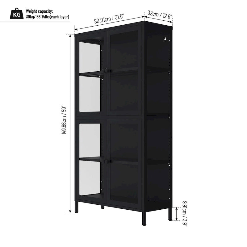Glass Door Cabinet with Adjustable Shelves for Kitchen Living Room