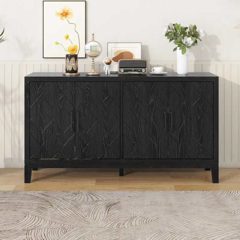 4-door Retro Sideboard with Adjustable Shelves
