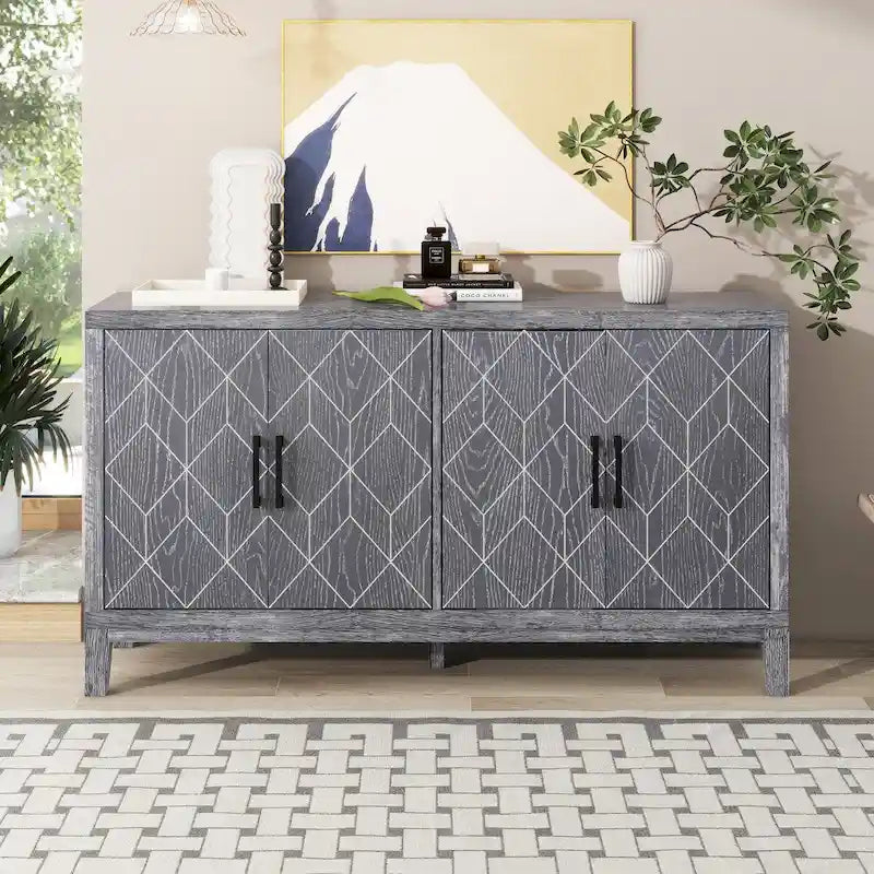 4-door Retro Sideboard with Adjustable Shelves