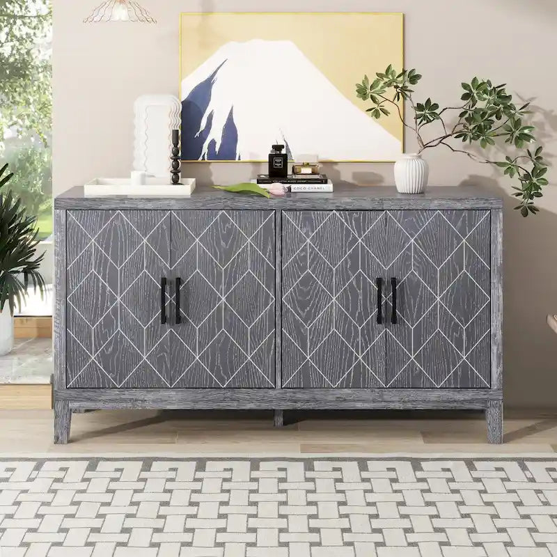 4-door Retro Sideboard with Adjustable Shelves