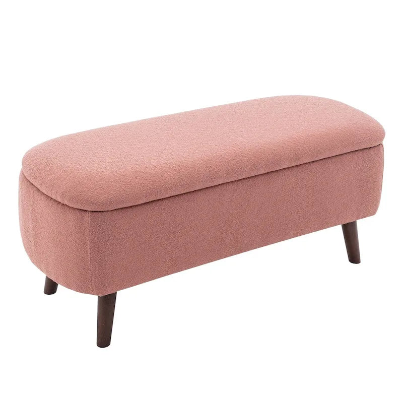 Boucle Fabric Storage Bench with Rubberwood Legs