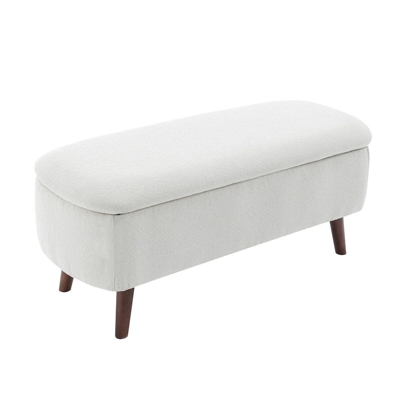 Boucle Fabric Storage Bench with Rubberwood Legs