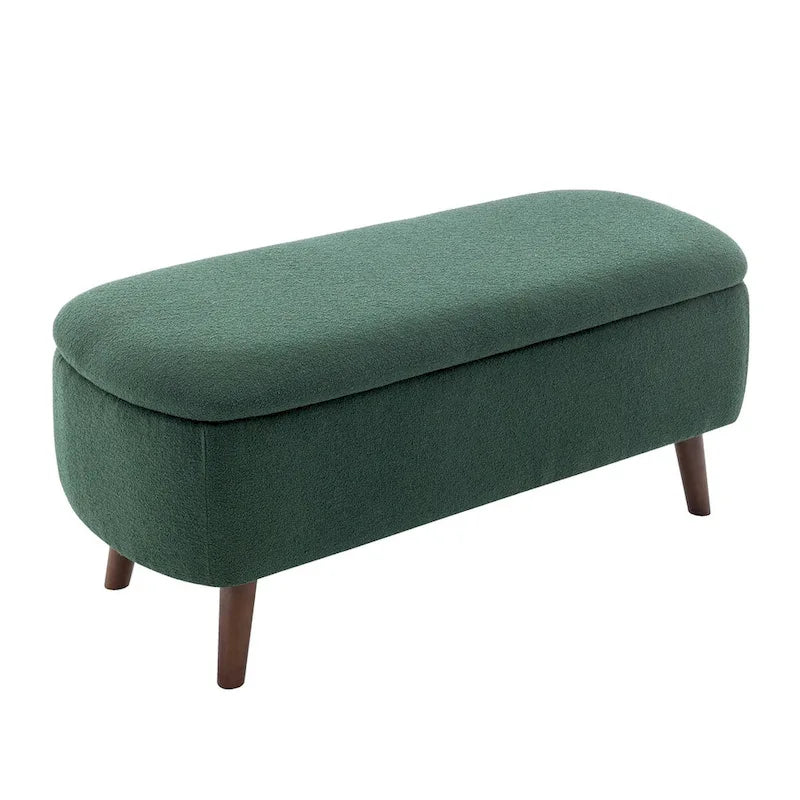 Boucle Fabric Storage Bench with Rubberwood Legs
