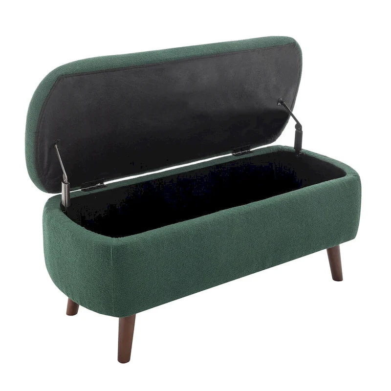 Boucle Fabric Storage Bench with Rubberwood Legs
