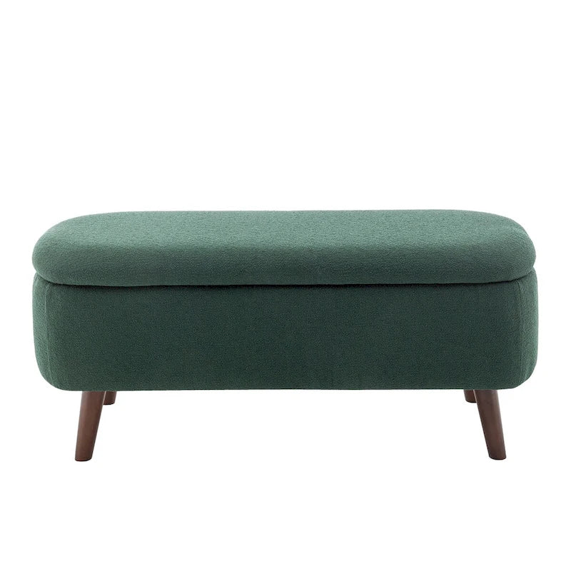 Boucle Fabric Storage Bench with Rubberwood Legs