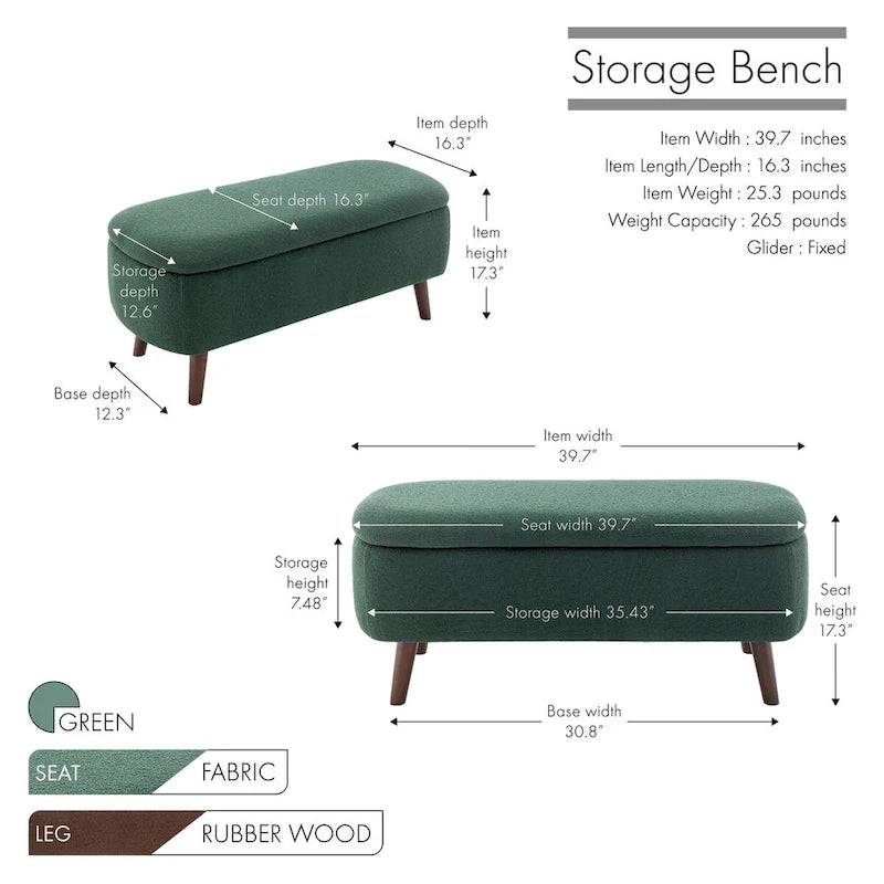 Boucle Fabric Storage Bench with Rubberwood Legs