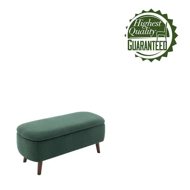 Boucle Fabric Storage Bench with Rubberwood Legs