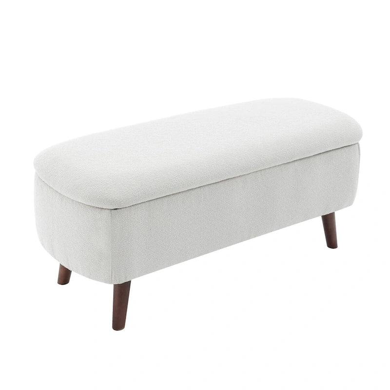 Boucle Fabric Storage Bench with Rubberwood Legs