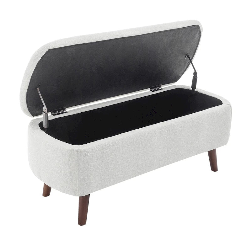 Boucle Fabric Storage Bench with Rubberwood Legs
