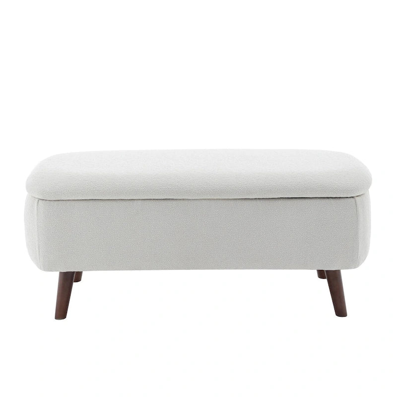 Boucle Fabric Storage Bench with Rubberwood Legs