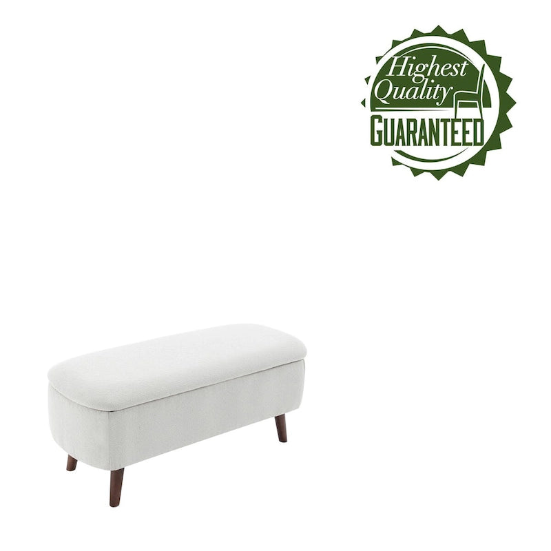 Boucle Fabric Storage Bench with Rubberwood Legs
