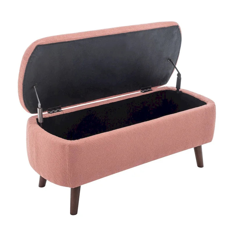 Boucle Fabric Storage Bench with Rubberwood Legs